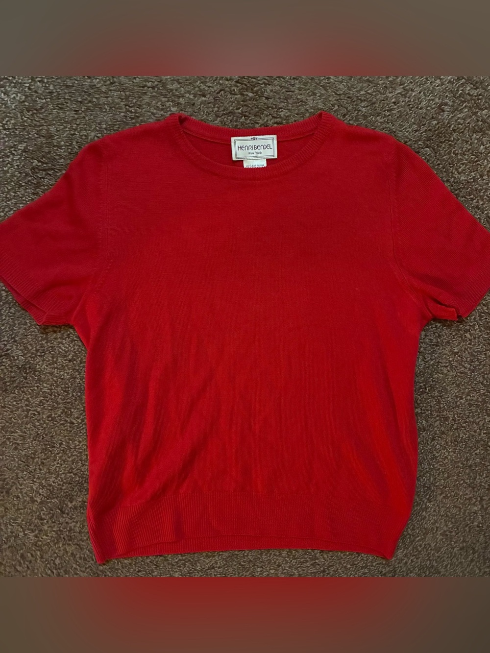 Henri Bendel Women’s Red Merino Wool Short Sleeve Crewneck Sweater, Size Small